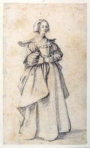 Kobieca postać (czarna kreda na papierze) autorstwa Jacques Callot