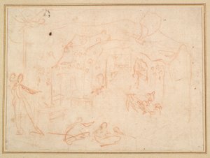 Studia figuralne (rekto); Zestaw sceniczny (verso) autorstwa Jacques Callot