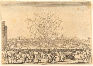Fajerwerki na Arno, Florencja, ok. 1622. autorstwa Jacques Callot