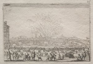 Fajerwerki na Arno, ok. godz. 1622. autorstwa Jacques Callot