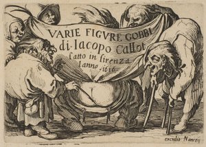 Frontispiece, z Varie Figure Gobbi, suita zwana także Les Bossus, Les Pygmées, Les..., 1616-22. autorstwa Jacques Callot