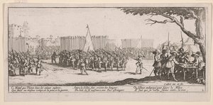 Zapisywanie żołnierzy, ilustracja z książki The Large Miseries of War autorstwa Jacques Callot