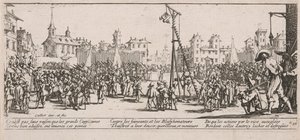 Strapado, ilustracja z książki The Large Miseries of War autorstwa Jacques Callot