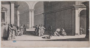 Wielka Pasja, Umywanie nóg. Pierwsza plansza z serii 7 plansz (Lieure 281, Meaume 12) autorstwa Jacques Callot