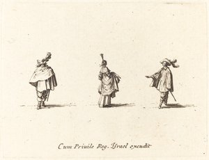 Dama w przebraniu i dwóch dżentelmenów autorstwa Jacques Callot