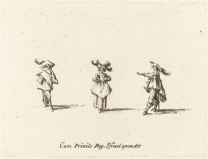 Dama z dużymi pióropuszami i dwóch dżentelmenów autorstwa Jacques Callot