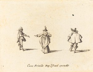 Dama z wyciągniętą ręką, widziana z tyłu i dwóch dżentelmenów autorstwa Jacques Callot