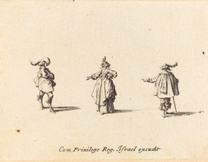 Dama z wyciągniętą ręką i dwóch dżentelmenów autorstwa Jacques Callot