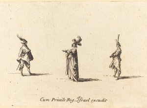 Dama w kapeluszu z pióropuszem i dwóch dżentelmenów autorstwa Jacques Callot