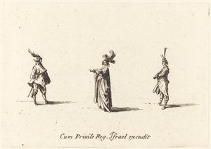 Dama w kapeluszu z pióropuszem i dwóch dżentelmenów, prawdopodobnie 1634. autorstwa Jacques Callot