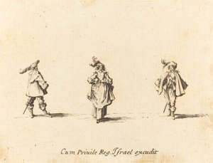 Dama z pióropuszami i dwóch panów autorstwa Jacques Callot