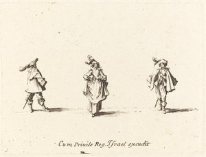 Dama z Pióropuszami i Dwóch Panów, prawdopodobnie 1634. autorstwa Jacques Callot