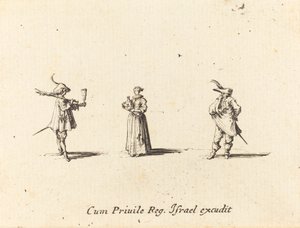 Dama z butelką wina i dwóch dżentelmenów autorstwa Jacques Callot