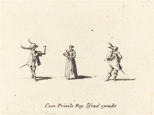 Dama z Butelką Wina i Dwóch Panów, prawdopodobnie 1634. autorstwa Jacques Callot