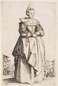 Dama w podniesionej czapce z serii „Szlachta Lotaryngii” autorstwa Jacques Callot