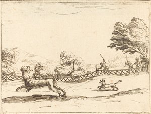 Lwica i młode ścigane przez myśliwych autorstwa Jacques Callot
