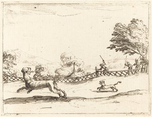 Lwica i młode ścigane przez myśliwych autorstwa Jacques Callot