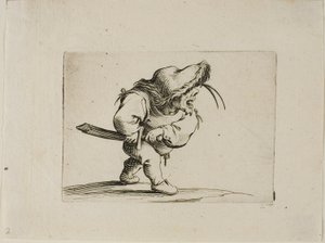 Człowiek przygotowujący się do dobycia miecza, z Varie Figure Gobbi autorstwa Jacques Callot