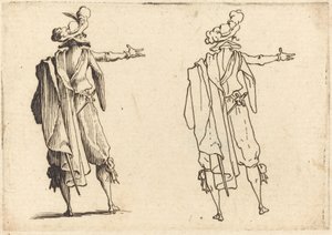 Mężczyzna widziany z tyłu z wyciągniętą prawą ręką autorstwa Jacques Callot