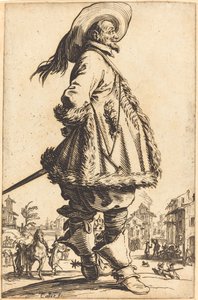 Szlachcic z płaszczem obszytym futrem, trzymający ręce za plecami autorstwa Jacques Callot