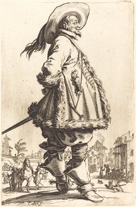 Szlachcic z płaszczem obszytym futrem, trzymający ręce za plecami, 16201623. autorstwa Jacques Callot