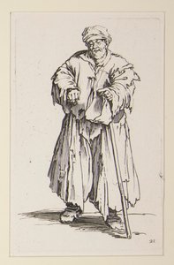 Otyły mężczyzna ze spuszczonymi oczami, od żebraków (Le mendiant obese aux yeux baisses) autorstwa Jacques Callot