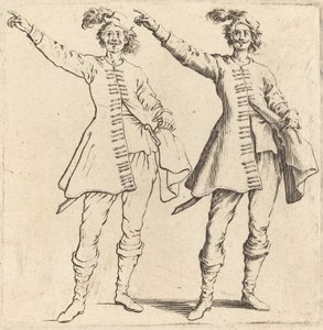 Oficer, z wyciągniętym ramieniem, widok z przodu, 1617 i 1621. autorstwa Jacques Callot