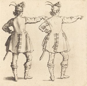 Oficer z piórami w czapce, widziany z tyłu autorstwa Jacques Callot