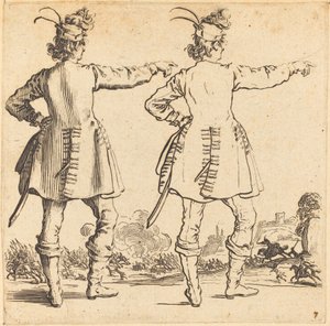 Oficer z piórami w czapce, widziany z tyłu, 1617 i 1621. autorstwa Jacques Callot
