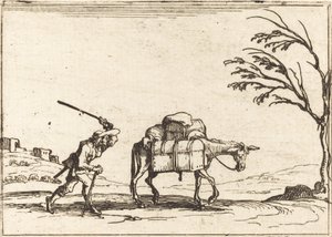 Chłop Biczuje Osiołka autorstwa Jacques Callot