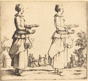 Chłopka z koszem, z profilu, zwrócona w prawo, 1617 i 1621. autorstwa Jacques Callot