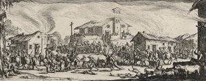 Plądrowanie i spalenie wsi, 1633 (akwaforta na papierze wykładanym) autorstwa Jacques Callot
