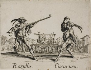 Razullo - Cucurucu, płyta 19 z Balli di Sfessania autorstwa Jacques Callot