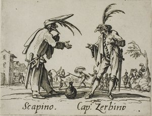 Scapino - Kapitan Zerbino, płyta 12 z Balli di Sfessania autorstwa Jacques Callot