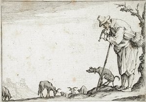 Pasterz grający na flecie autorstwa Jacques Callot