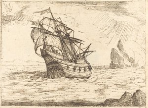 Statek nawigujący w pobliżu skał. autorstwa Jacques Callot