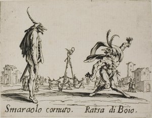 Rogaty Smaraolo - Ratsa di Boio, płyta 4 z Balli di Sfessania autorstwa Jacques Callot
