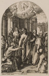 Święty Piotr i święty Jan uzdrawiają chromego u bram świątyni, z cyklu „Obrazy Rzymu” autorstwa Jacques Callot