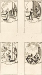 św. Zwycięzca; św. Justyna; Święci Tyburcjusz i Walerian; Święci Bazylisa i Anastazja autorstwa Jacques Callot