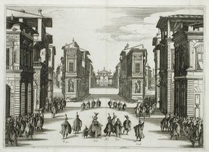 Projekt scenografii do „Il Solimano”, akt IV autorstwa Jacques Callot