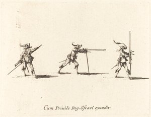 Zajęcie pozycji strzeleckiej z muszkietu autorstwa Jacques Callot