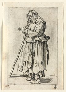 Żebracy: Żebraczka przychodząca po jałmużnę, c. 1623. autorstwa Jacques Callot