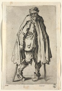 The Beggars: Żebrak o kulach z torbą autorstwa Jacques Callot