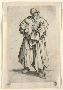 Żebracy: otyły żebrak o spuszczonych oczach 1623. autorstwa Jacques Callot