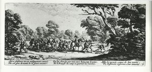 Odkrycie bandytów, tablica 9 z „Nieszczęść i nieszczęścia wojny”, sztychowana przez Israela Henrieta (ok. 1590-1661) 1633
