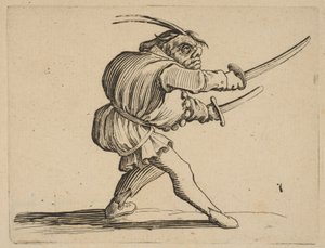 Pojedynek aux Deux Sabres Pojedynek z dwiema szablami, z Varie Figure Gobbi, s..., 1616-22. autorstwa Jacques Callot