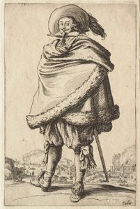 Dżentelmen owinięty w płaszcz obszyty futrem autorstwa Jacques Callot