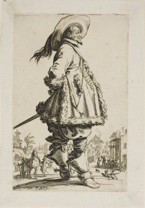 Dżentelmen w płaszczu obszytym futrem, trzymający ręce za plecami, płyta siódma z La Noblesse autorstwa Jacques Callot