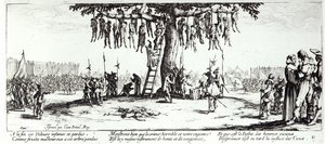 Wisząca, tablica 11 z „Nieszczęścia i nieszczęścia wojny”, sztychowana przez Israela Henrieta (ok. 1590-1661) 1633 autorstwa Jacques Callot