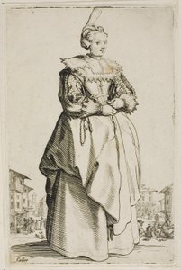 Dama z małą podniesioną czapką, płytka pierwsza od La Noblesse autorstwa Jacques Callot